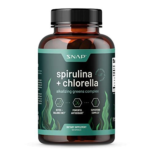 414823WAS1L.jpg Organic Spirulina Chlorella Capsules - Spirulina Green Superfoods for Heart Support, Natural Energy - Spirulina Supplement, Spirulina and Chlorella Powder, Plant Vitamins (120 Capsules) - Image 1