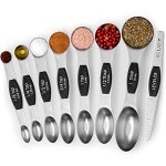 Zulay Kitchen Stackable Magnetic Spoons Set of 8 - Dual Sided Magnetic Measuring Spoons Set Fits In Spice Jars - Stainless Steel Measuring Spoons Magnetic For Dry and Liquid Ingredients (Black)
