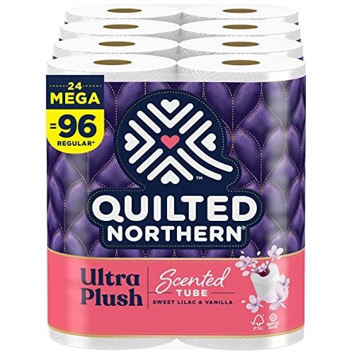 51Nt4yVBxSL.jpg Quilted Northern Ultra Plush Toilet Paper with Sweet Lilac & Vanilla Scented Tube, 24 Mega Rolls = 96 Regular Rolls (Packaging May Vary) - Image 1