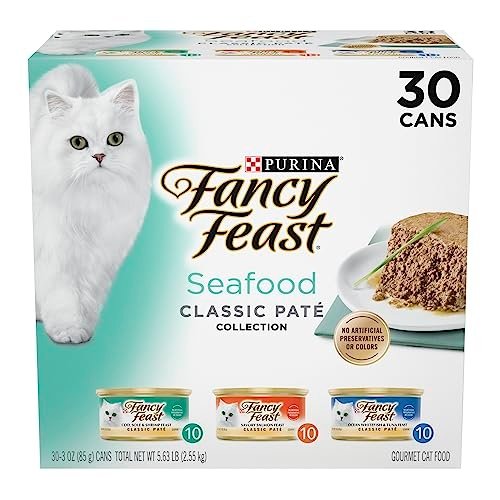 Purina Fancy Feast Seafood Classic Pate Collection Grain Free Wet Cat Food Variety Pack - (Pack of 30) 3 oz. Cans