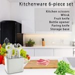 COMUSTER Kitchen Gadgets Set,Kitchen Scissors, Kitchen Utensils Set with Holder, Paring Knife,Whisk,Bottle Opener,Peeler- Home Kitchen Gadgets(White 6 Pieces set) - Image 3