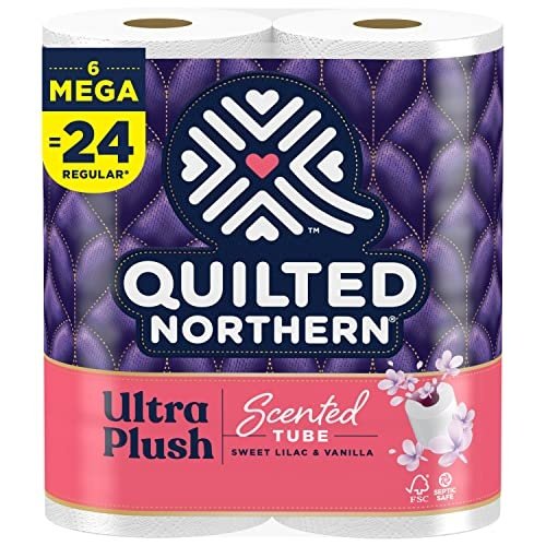 Quilted Northern Ultra Plush® Toilet Paper with Sweet Lilac & Vanilla Scented Tube, 6 Mega Rolls, 3-Ply Bath Tissue